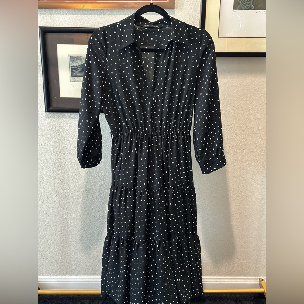 Zara Woman Medium polka dot long sleeve tiered dress